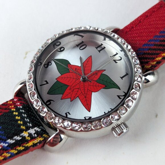 Vintage Christmas Poinsettia Rhinestone Watch - Picture 8 of 8